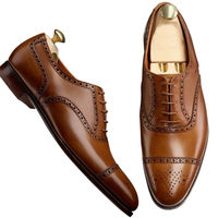 Men's Brown Color Oxford Medallion Cap Toe Genuine Leather Lace Up Shoes - Thumbnail 4