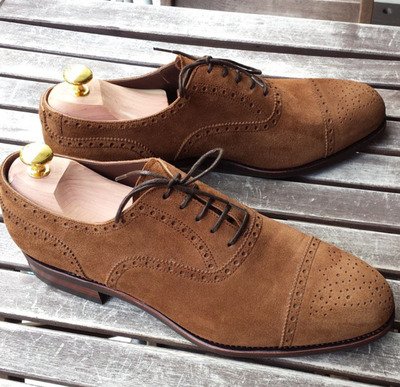 Men’s Handmade Tan Colour Suede Shoes, Men’s Cap Toe Brogue Dress Formal Lace Up