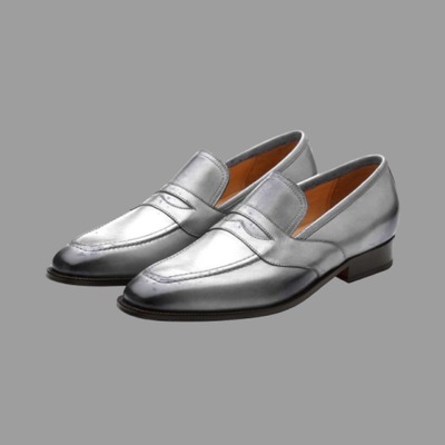 Men handmade gray leather shoes, men’s moccasin grey dress shoes, casual shoes