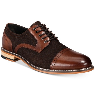 Men brown suede burnished rounded cap toe genuine leather lace up shoes 
