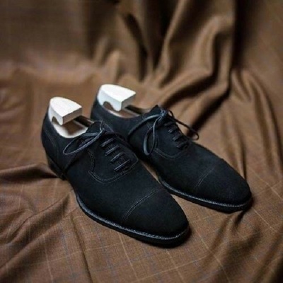 Oxford black suede derby rounded cap toe genuine leather lace up shoes