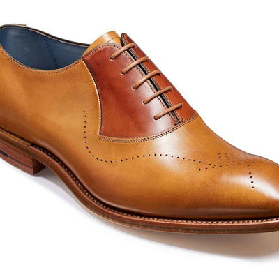 Men's two tone tan brown medallion toe vintage leather lace up shoes