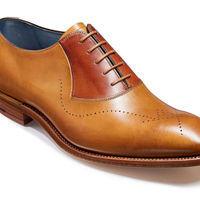 Men's Two Tone Tan Brown Medallion Toe Vintage Leather Lace Up Shoes - Thumbnail 1