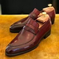 Men’s Handmade Burgundy Leather Shoes, Men’s Penny Loafers Casuals - Thumbnail 4