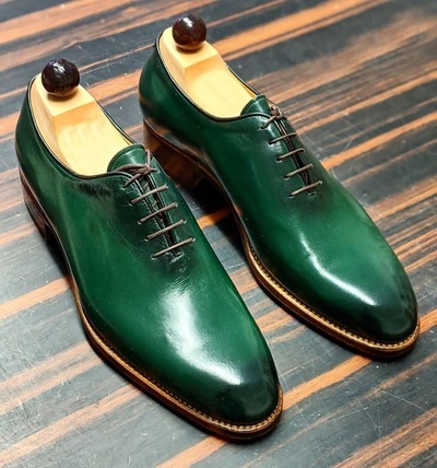 Men’s Handmade Green Leather Shoes, Men’s Lace Up Shoes