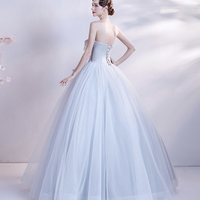 Gray tulle long prom dress gray evening dress - Thumbnail 3