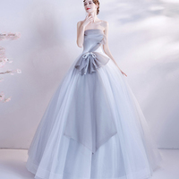 Gray tulle long prom dress gray evening dress - Thumbnail 4