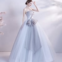 Gray tulle long prom dress gray evening dress - Thumbnail 5