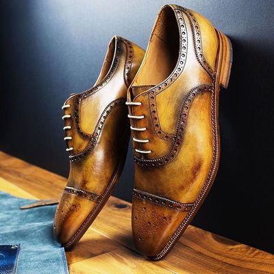 Handmade Two Tone Oxfords Cap Toe Brogue Leather Lace Up Formal Men's Shoes