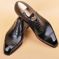 New Christmas Handmade Black Cap Toe Leather Lace Up Formal Men's Shoes - Thumbnail 1