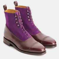 Men’s Handmade Brown Purple Suede Leather Boots, Ankle High Lace Up Dress Boots - Thumbnail 4