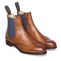 Mens Handmade Boots Genuine Tan Leather Ankle Chelsea Oxford Brogue Wingtip Shoe - Thumbnail 1