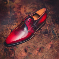 Handmade Men’s Formal Alligator Textured Leather Shoes, Mens Derby Lace Up Shoes - Thumbnail 4