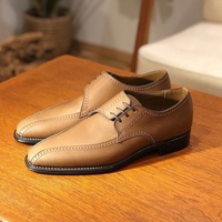 Men’s Handmade Beige Colour Leather Shoes, Men’s Derby Lace Up Shoes - Thumbnail 1