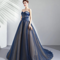 Blue tulle long prom dress blue evening dress - Thumbnail 2