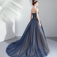 Blue tulle long prom dress blue evening dress - Thumbnail 4