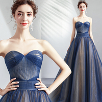Blue tulle long prom dress blue evening dress - Thumbnail 6
