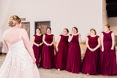 Elegant A-Line Round Neck Red Plus Size Chiffon Long Bridesmaid Dresses with Lace