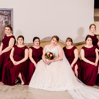 Elegant A-Line Round Neck Red Plus Size Chiffon Long Bridesmaid Dresses with Lace - Thumbnail 1