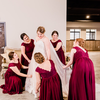 Elegant A-Line Round Neck Red Plus Size Chiffon Long Bridesmaid Dresses with Lace - Thumbnail 2