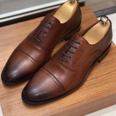 Men oxford double tone cap toe leather lace up shoes - Thumbnail 4