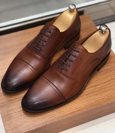 Men Oxford Double Tone Cap Toe Leather Lace Up Shoes