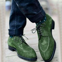 Green Ankle High Suede Boots, Lace up Designer Dress Casual Boots For Mens - Thumbnail 1