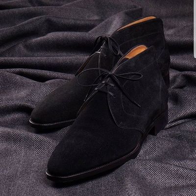 Pure handmade stylish black suede casual chukka lace up boots for men's - Thumbnail 3