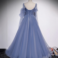 Blue tulle long prom dress simple evening dress - Thumbnail 2