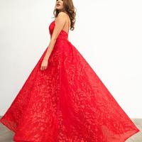 Elegant A-Line V Neck Red Lace Long Prom Evening Dresses,Formal Women Dresses,Party Dresses - Thumbnail 2