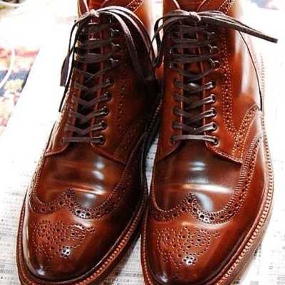 Handmade brown wing tip brogue ankle leather lace up boot,dress boot,men's boot - Thumbnail 1