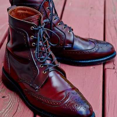 Handmade burgundy wing tip ankle leather lace up boot,formal boot,men's boot - Thumbnail 1