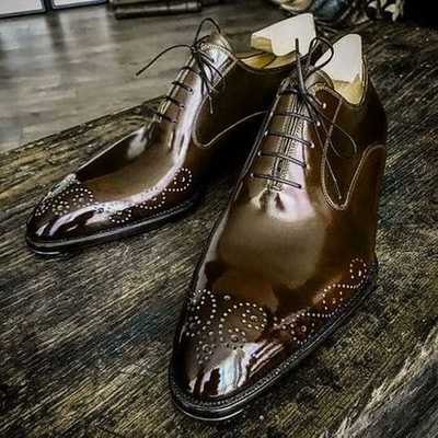 Handmade brown brogue toe leather lace up party wear shoes,men's shoes - Thumbnail 2