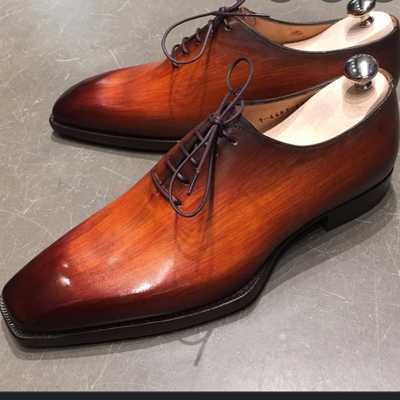 Handmade brown leather hand panted lace up party wear shoes,men's shoes - Thumbnail 3