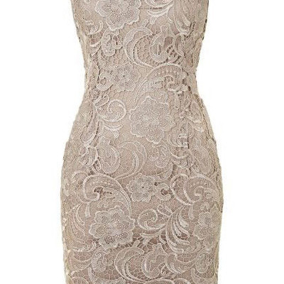 Cap sleeves sheath lace beige mother of the bride dress，685