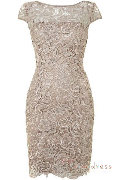 Cap Sleeves Sheath Lace Beige Mother of the Bride Dress，685
