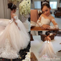 Adorable Long Sleeves Blush Flower Girl Dress with Lace，688 - Thumbnail 2