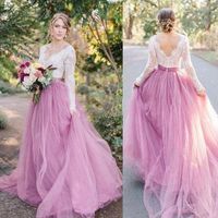 Scalloped-Edge Long Sleeves Pink Prom Dress,Lace Prom Dresses.689 - Thumbnail 1