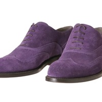 Oxford Suede Purple Wing Tip Brogue Toe Genuine Leather Handmade Lace Up Men's Shoes - Thumbnail 4