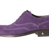 Oxford Suede Purple Wing Tip Brogue Toe Genuine Leather Handmade Lace Up Men's Shoes - Thumbnail 1