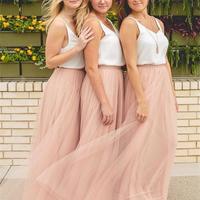 Cute Light Pink Sleeveless Floor Length A-Line Tulle Bridesmaid Dress,691 - Thumbnail 2