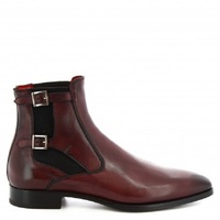 Rounded Double Buckle Strap Chelsea Maroon Genuine Leather Derby Toe Handmade High Ankle Boots - Thumbnail 4