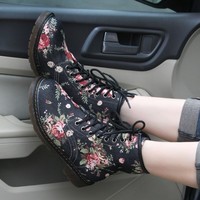 Retro Floral Martens Boots - Thumbnail 1