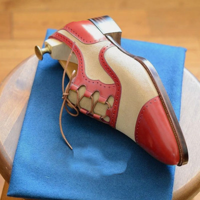 Men's handmade red leather suede party wear oxfords shoes for weddings