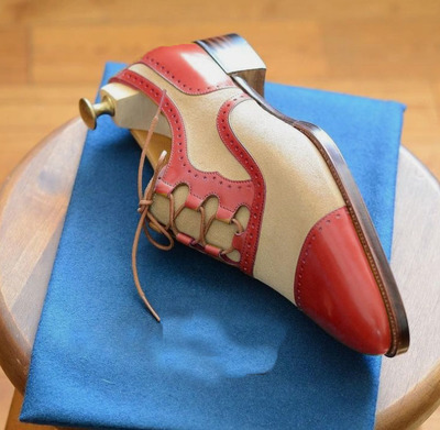 Men's Handmade Red Leather Suede Party Wear Oxfords Shoes For Weddings