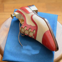 Men's Handmade Red Leather Suede Party Wear Oxfords Shoes For Weddings - Thumbnail 1