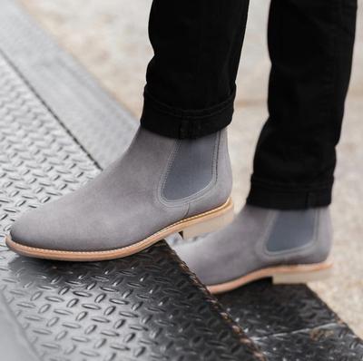 New Handmade Grey Chelsea Suede Formal Men's Shoes