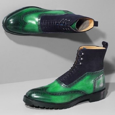 Handmade Rusting Leather Wingtip Lace Up Military Boot For Gentlemen