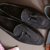 Handmade Mens Black Grace Suede Tassels Loafer Slips On Shoes - Thumbnail 1