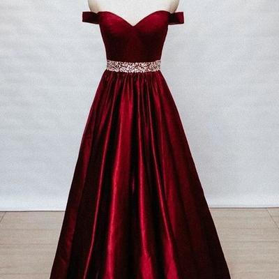 Sp1358,off the shoulder cheap a-line satin prom evening dresses with beading belt - Thumbnail 5